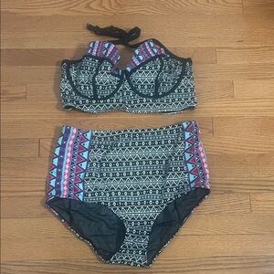 Torrid Black and Pink Geometric Bikini